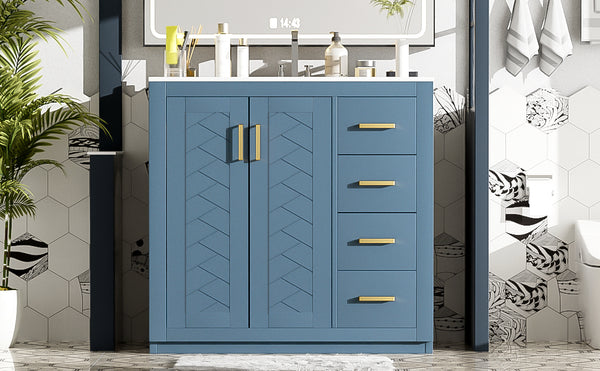 English Elm 36'' Bathroom Vanity with Ceramic Sink Combo Solid Wood Frame Soft-Closing Drawers Ample Storage Elegance Indigo N710P243327M