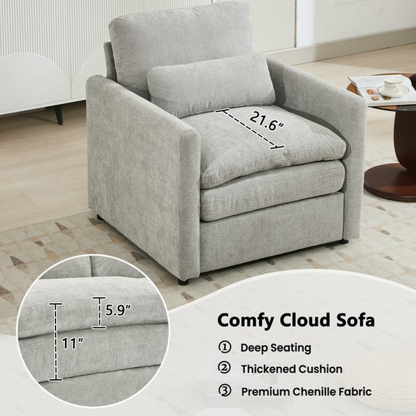 English Elm 31.9" Cozy Upholstered Armchair with Chenille Fabric, Double-Layer Cushions & Lumbar Support LIGHT GREY N719P251495R