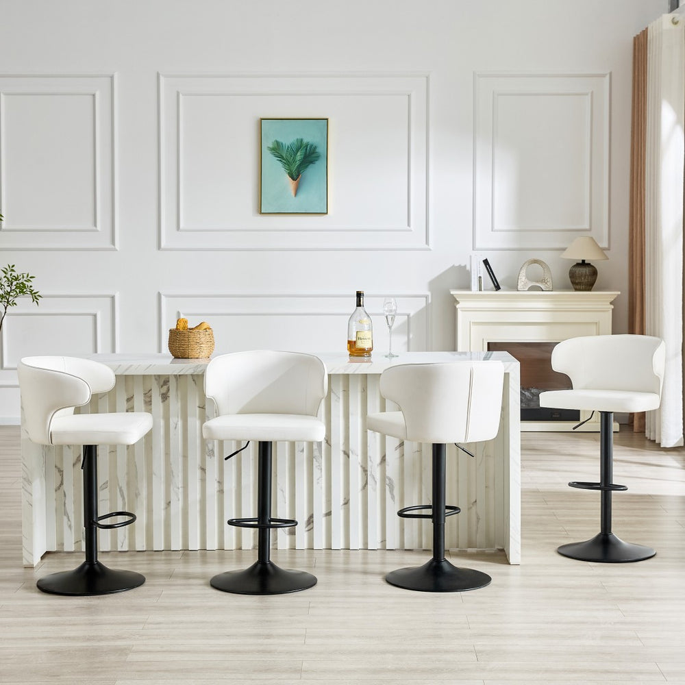 English Elm Modern Oil Wax Upholstered Swivel Barstool Set with Lumbar Support and Chrome Base Black White W2920S00132