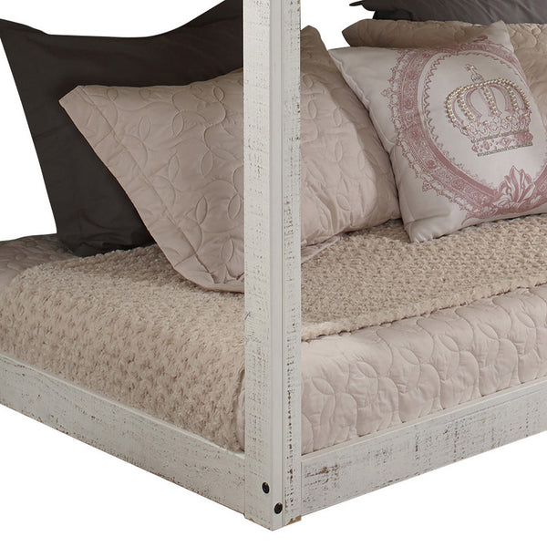 English Elm Rustic Twin-Over-Twin Bunk Bed in Rustic White Solid Pine with Built-In Right Ladder, 13-Slat Support B062S00467