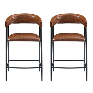 English Elm Christopher Knight Home® - 26'' PU Upholstered Counter Stools Set of 2 with Curved Backrest, Padded Seats & Iron Frame, Brown N780P199985B