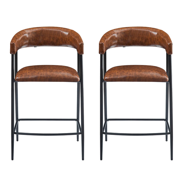 English Elm Christopher Knight Home® - 26'' PU Upholstered Counter Stools Set of 2 with Curved Backrest, Padded Seats & Iron Frame, Brown N780P199985B