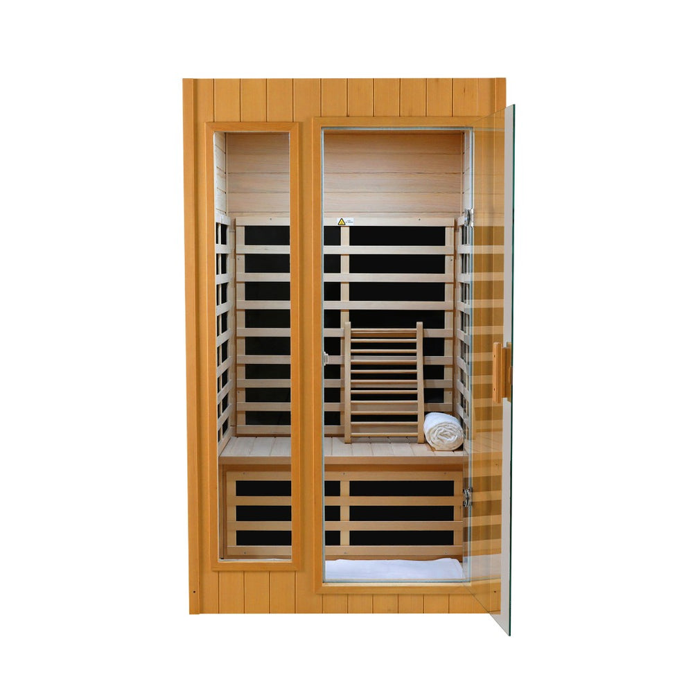 English Elm Hemlock Wood Two Person Far Infrared Indoor Sauna with Bluetooth and Led Lighting W2611P172613