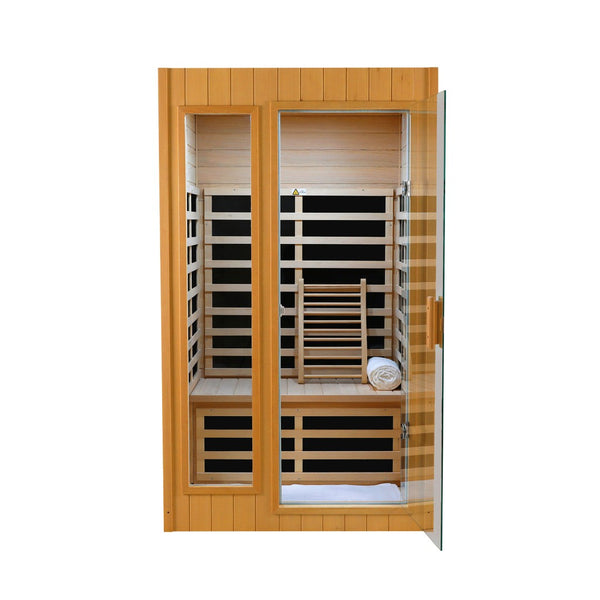 English Elm Hemlock Wood Two Person Far Infrared Indoor Sauna with Bluetooth and Led Lighting W2611P172613