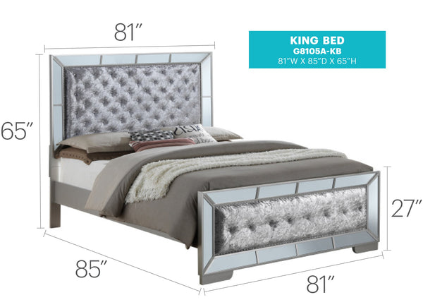 English Elm Sleek Silver Champagne Contemporary Bed with Sturdy Particle Board, 64"H x 81"W x 92"D, Chic Finish B078S00553