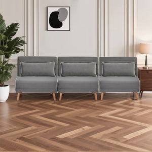 English Elm Canon Stylish Velvet Sectional Sofa Bed Set - Converts To Twin Beds In 10S, 3-Position Backrest, Grey W3391S00014