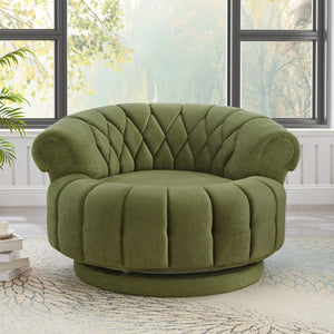 English Elm Swivel Barrel Accent Chair Chenille Tufted Round Club Seat for Living Room Lounge Green N719S002280F