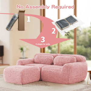 English Elm L-shaped Plush Sectional Sofa Boneless Cloud Comfort Floor Lounge with Chaise for Bedroom Pink W714S01556