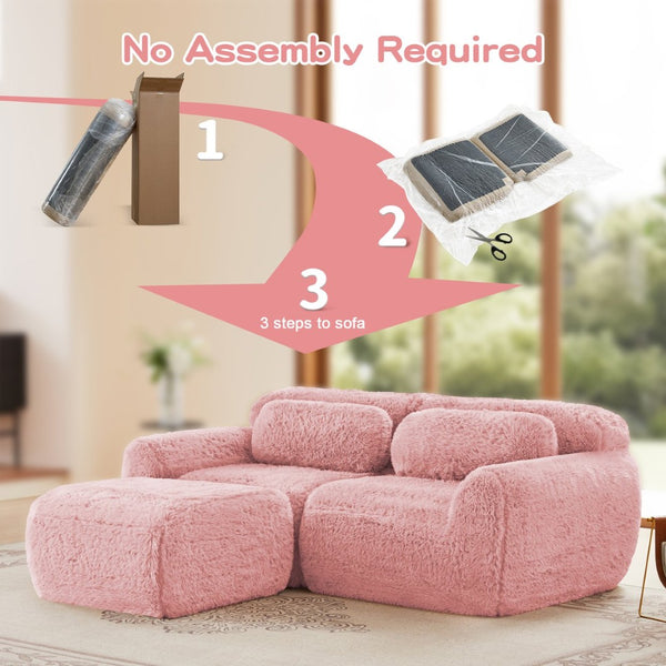 English Elm L-shaped Plush Sectional Sofa Boneless Cloud Comfort Floor Lounge with Chaise for Bedroom Pink W714S01556