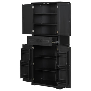 English Elm [video] Tall Matte Black Bathroom Cabinet with Drawer Adjustable Shelves and Door Racks N759P241667B