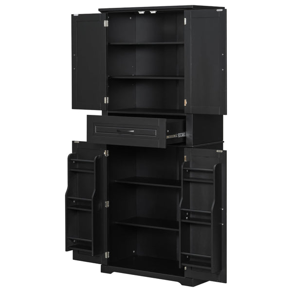 English Elm [video] Tall Matte Black Bathroom Cabinet with Drawer Adjustable Shelves and Door Racks N759P241667B