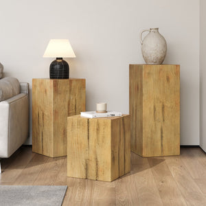 English Elm Christopher Knight Home® - Retro Square-Column Side Table Set with Wood-Look MGO Finish, Stackable End Tables for Living Room Natural N770S372N98N99N