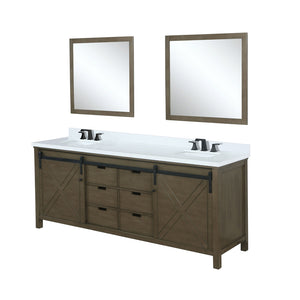 English Elm Rustic Brown Double Bath Vanity 80" W x 22" D with Cultured Marble Top, Matte Black Faucets & Mirrors B2731S01122
