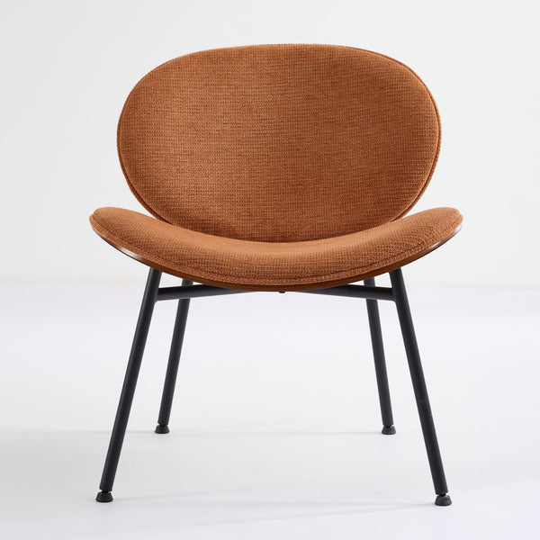 English Elm Mid-Century Shell Chair with Wood Grain Veneer, Curved Wide Seat, Metal-Wood Frame Holds 330+ lbs Orange W1143P214258