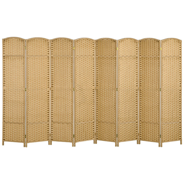 English Elm HOMCOM 8-Panel Folding Room Divider 5.6' Tall Natural Wood Privacy Screen with Arched Woven Panels W2225P249715