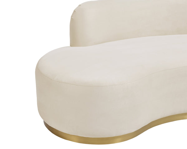 Sunpan Cassey Bench – Contemporary Curved Design with Gold Stainless Steel Base for Stunning Home Appeal Casablanca Cloud