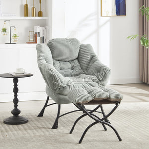 English Elm Lazy Chair Plush Ottoman Lounge Chair with Ergonomic Back, Side Pocket, Steel Frame Comfort Light Green W640P271556
