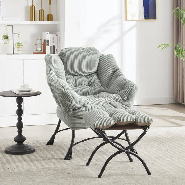 English Elm Lazy Chair Plush Ottoman Lounge Chair with Ergonomic Back, Side Pocket, Steel Frame Comfort Light Green W640P271556