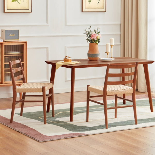 English Elm Dining Chairs with Handwoven Rope Seats and Iron Frame Mid Century Modern Set of 2 Beige,Walnut T3623P431442