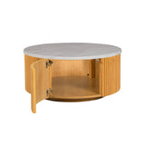 INK+IVY Layana Modern/Contemporary Faux White Marble Round Coffee Table with Storage II120-0573 Natural/Faux White Marble