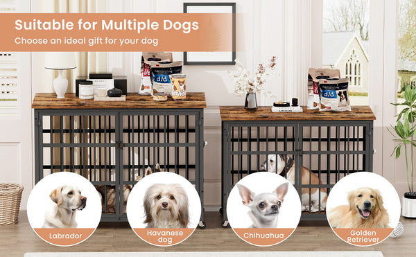 English Elm Furniture style dog crate with sturdy steel frame, particle board top for 150lb storage, fits dogs up to 70lb Rustic Brown W1162119831