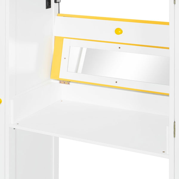 English Elm Full Size Teen Loft Bed with Staircase Shelves Wardrobe Vanity and Led Lighting LT000276AAL