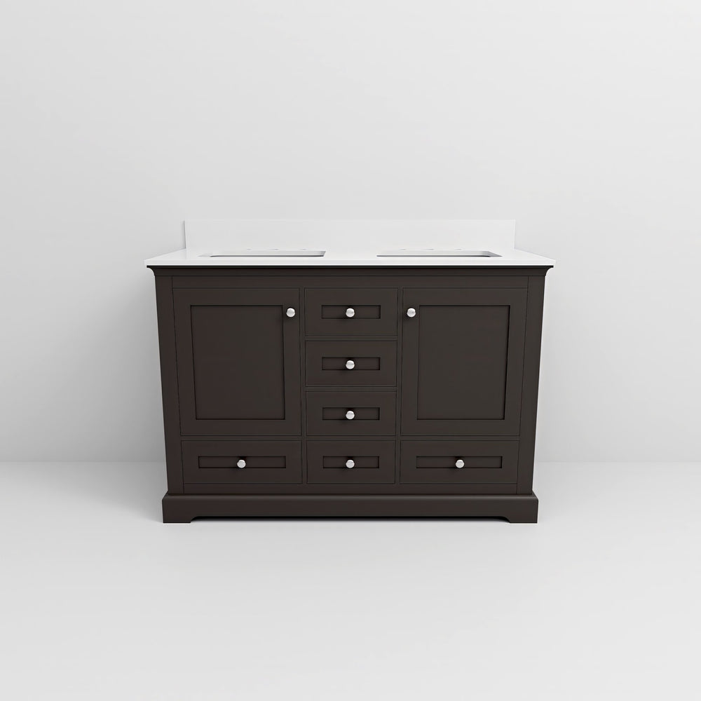 English Elm Espresso Double Bath Vanity 48 in W x 22 in D with White Quartz Top, Solid Wood, Soft-Close Drawers B2731P258199