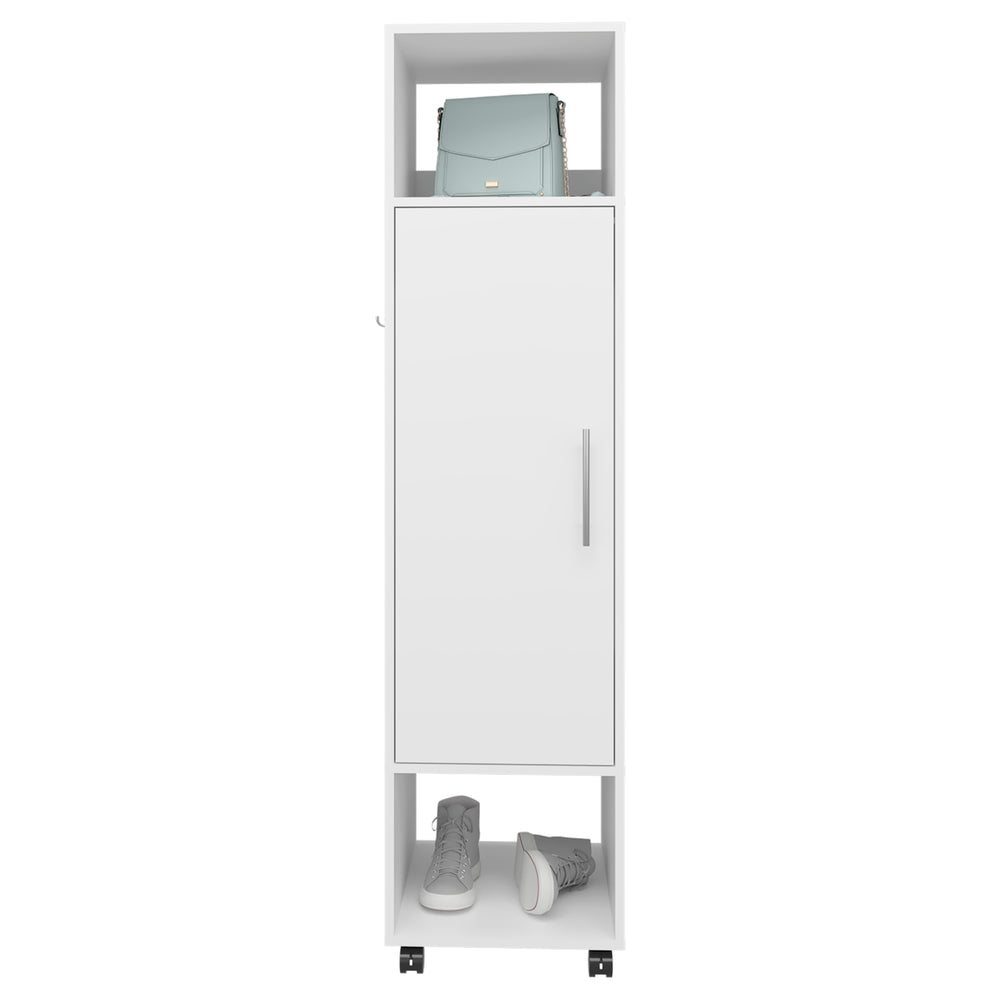 English Elm Armoire 62.9"H With Full-Length Mirror, 3 Shelves, Modern White Design For Stylish Storage Solutions B097P250837