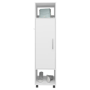 English Elm Armoire 62.9"H With Full-Length Mirror, 3 Shelves, Modern White Design For Stylish Storage Solutions B097P250837