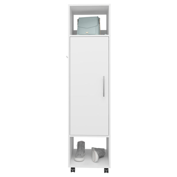 English Elm Armoire 62.9"H With Full-Length Mirror, 3 Shelves, Modern White Design For Stylish Storage Solutions B097P250837