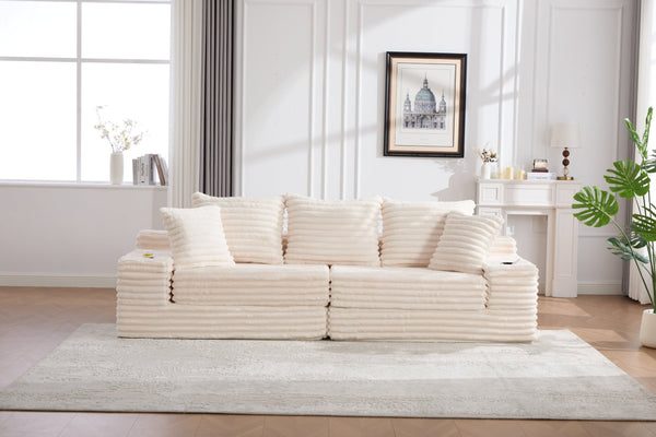 English Elm Oversized Corduroy Cloud Couch Convertible Sleeper Sofa with Memory Foam Seating Beige W395S00116