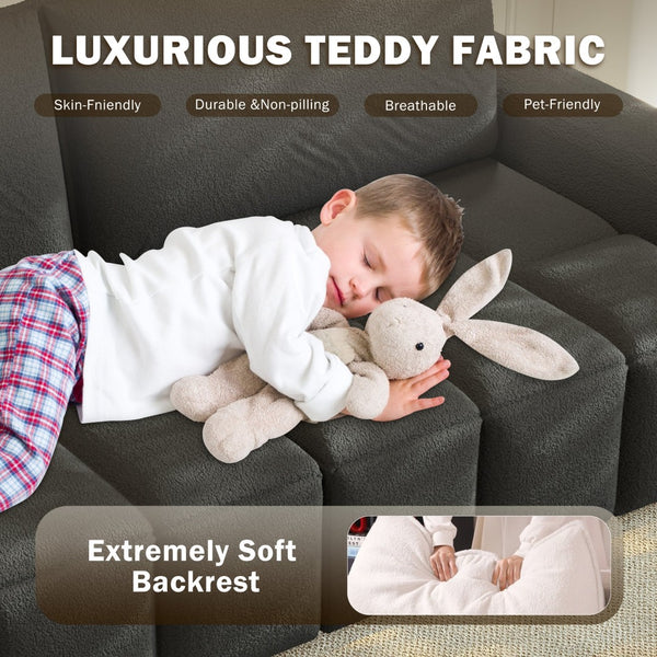 English Elm 90.2" Plush Teddy Fabric Convertible Sleeper Sofa with Hidden Storage for Living Room Black W1885S00313