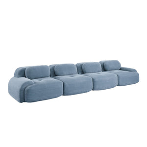 English Elm 4-seat Modular Corduroy Sectional Sofa Low Profile Ergonomic Living Room Seating Blue W714S01252