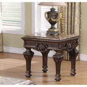 English Elm Solid Cherry Wood End Table with Granite Marble Top Hand Carved Traditional Living Room B011P474465