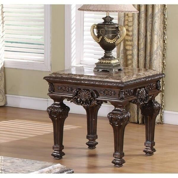 English Elm Solid Cherry Wood End Table with Granite Marble Top Hand Carved Traditional Living Room B011P474465