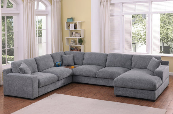 English Elm Celine Chenille Corner Sectional with Chaise Cupholders and Built-in Usb Charging Ports B061S00900