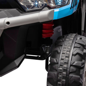 English Elm 24v Kids Ride on Dump Truck Two Seat Electric Utv with Tilting Bed and Remote Control Blue W1578P188521