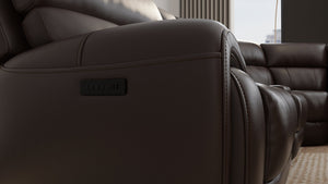 English Elm 6-Piece Performance Fabric Power Reclining Sectional with USB Charging, Hidden Console, Cup Holders Dark Brown B339S00001