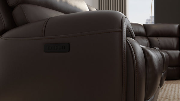 English Elm 6-Piece Performance Fabric Power Reclining Sectional with USB Charging, Hidden Console, Cup Holders Dark Brown B339S00001