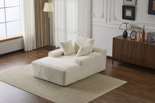 English Elm Oversized Chaise Lounge Chair Cozy Cloud Corduroy Plush Sleeper Daybed with Throw Pillows, Wide Armrest and No Assembly White W3723P345157