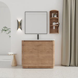 English Elm 40'' Freestanding Bathroom Vanity With Glossy Ceramic Sink, Soft-Close Doors & Ample Storage Rack W999S00405