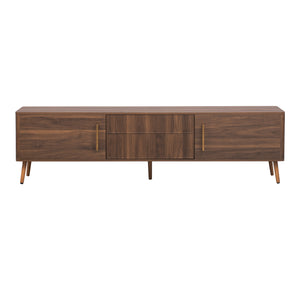 English Elm Mid Century TV Stand Walnut Finish with 2 Drawers, Cable Management, Solid Wood Legs, 80'' Safe Storage and Style N710P222772P