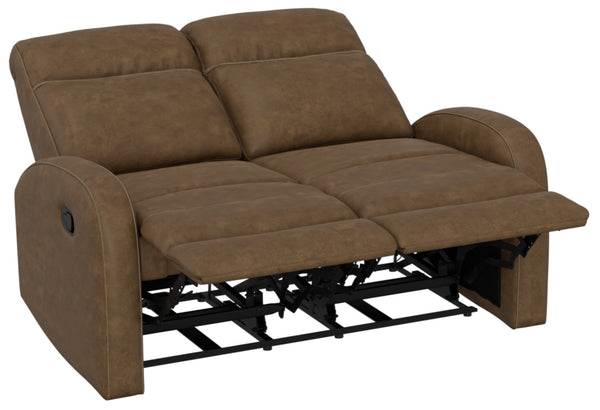 English Elm Beige Manual Reclining Loveseat with Dual Contoured Seats for Compact Living Spaces Brown B361P484466