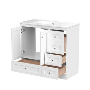English Elm 72 Shaker Bathroom Vanity 72" Double-Sink Freestanding with Ceramic Basin, Soft-Close Drawers & Doors White N729P000010K
