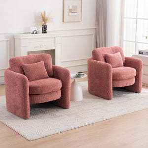 English Elm Rounded Corner Modern Chair Ergonomic Chenille Seat for Living Room, Durable, Easy Assembly, Stylish Comfort Red W3206P298325