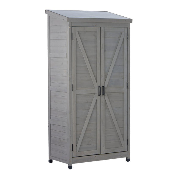 English Elm Outdoor Cedar Wood Vertical Storage Shed with Metal Roof for Garden Tools W2640P262538