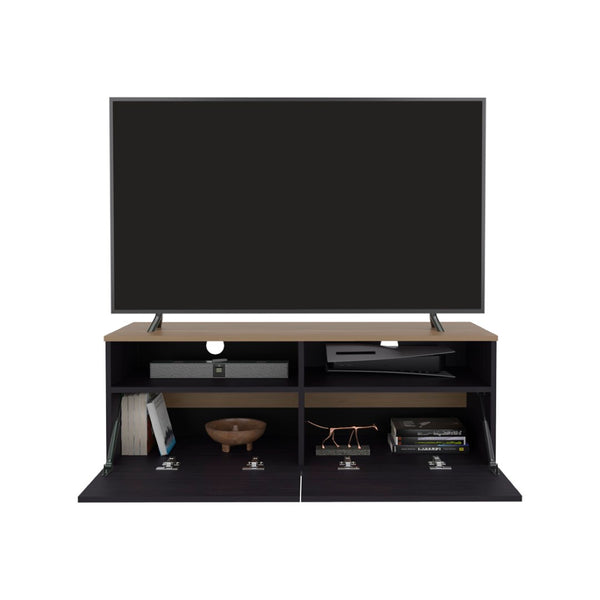 English Elm Tanner Low Profile Tv Stand with Open Shelves Two Tone Wood Finish Media Console B092P439923