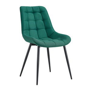 English Elm Modern Grey Fabric Dining Chair with Grid Stitching, Padded Comfort and Black Metal Frame, Set of 2 Dark Green W370P207351