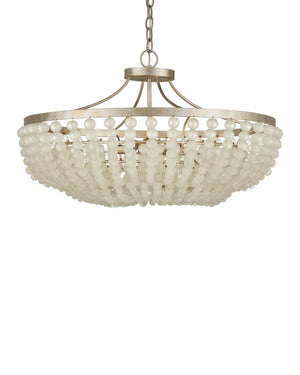 Currey & Company Chanteuse Chandelier & Semi-flush Mount | Elegant Ivory Beads, Adjustable Height, Stunning Design Silver Glass Beads ,Wrought Iron 9000-1323-currey-company