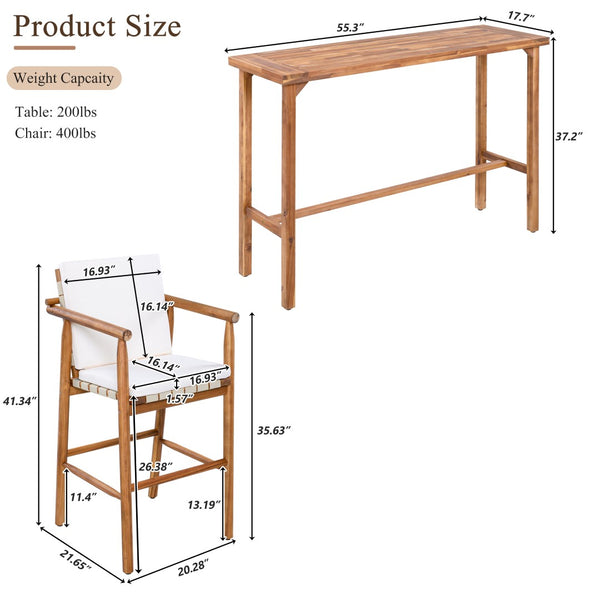 English Elm 6 Piece Acacia Wood Outdoor Bar Set with Cushioned Stools for Patio Poolside Dining N704G201254A